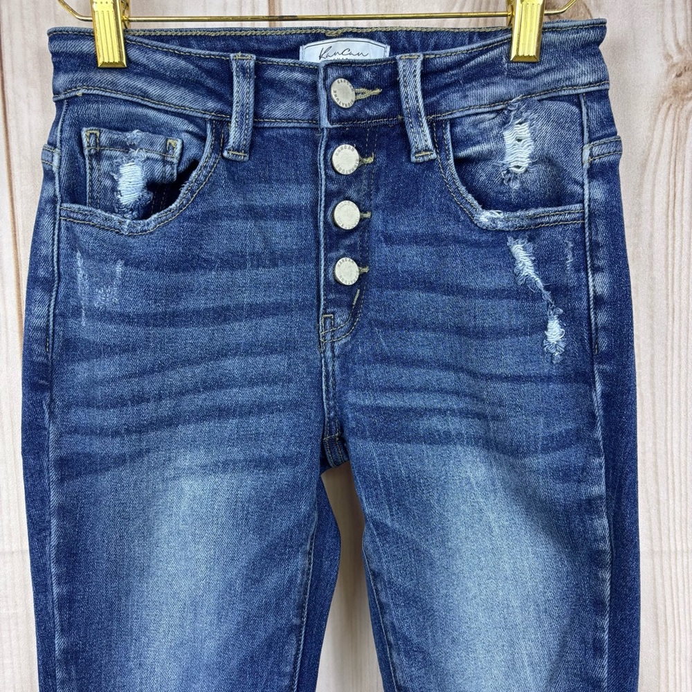 KanCan Signature Kurvy Mid-Rise Skinny Jeans Distressed Trendy Denim Blue Sz 24 - Picture 3 of 14
